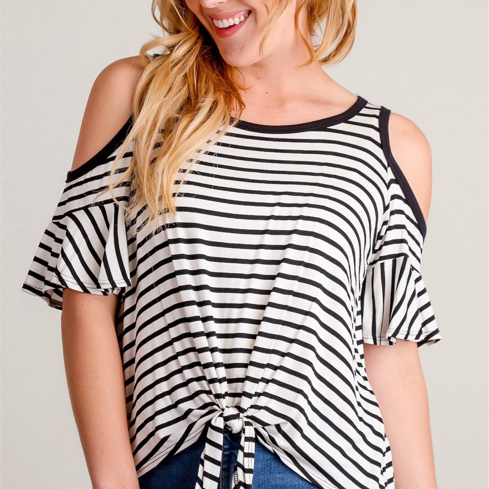 Black & White Cold Shoulder Top